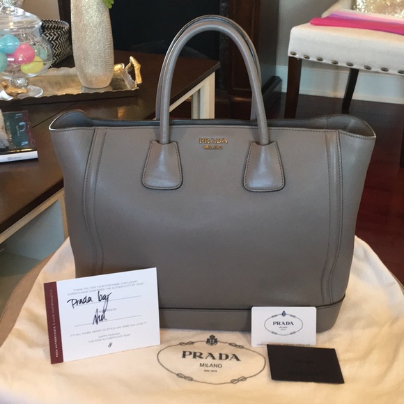 Prada Handbags - Prada - City Calf Argilla (Grey) Handbag/Tote